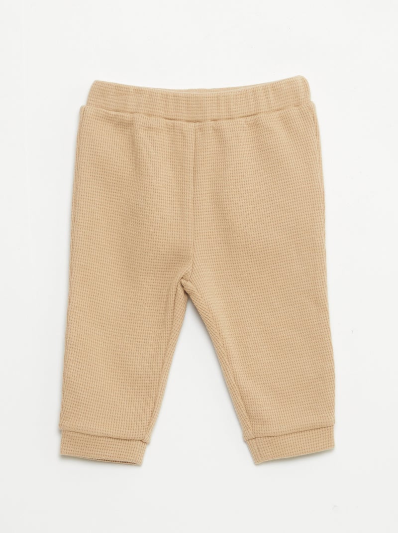 Completo felpa + pantaloni in tessuto a nido d'ape - 2 pezzi Beige - Kiabi