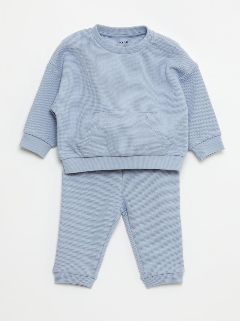 Completo felpa + pantaloni in tessuto a nido d'ape - 2 pezzi Blu - Kiabi
