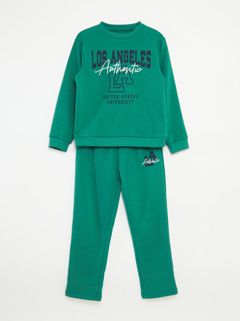 Completo felpa + pantaloni stile college - 2 pezzi Verde - Kiabi