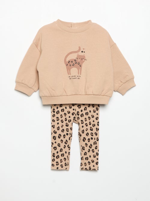 Completo felpa stampata + leggings - Kiabi