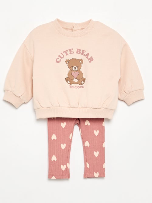 Completo felpa stampata + leggings - Kiabi