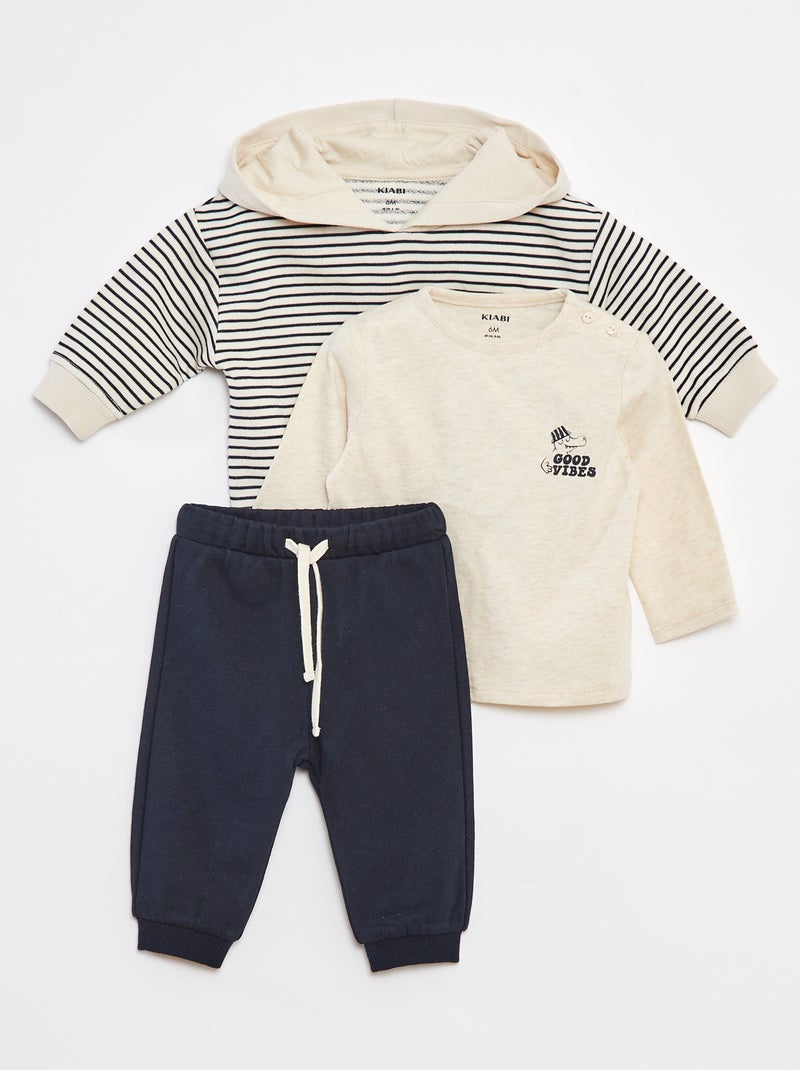 Completo felpa + t-shirt + joggers - 3 pezzi Bianco - Kiabi