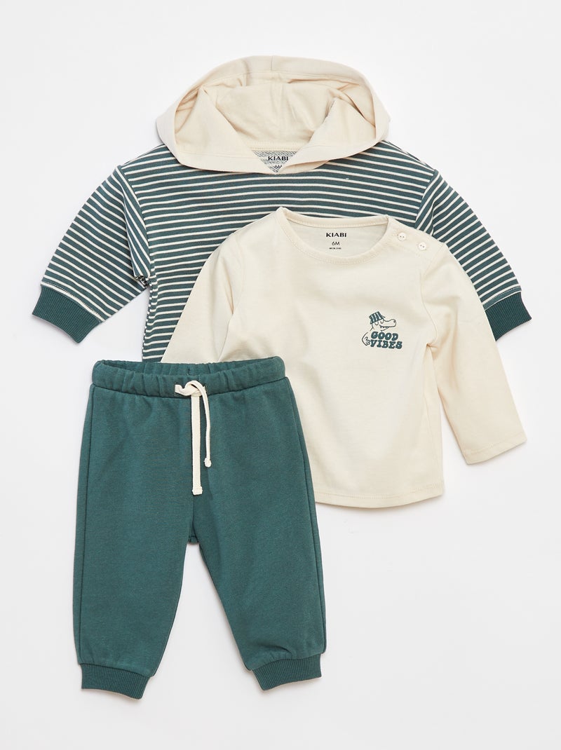 Completo felpa + t-shirt + joggers - 3 pezzi Verde - Kiabi