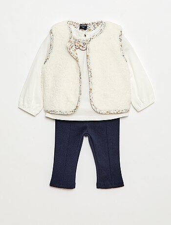 Completo gilet effetto montone + t-shirt + leggings - 3 pezzi