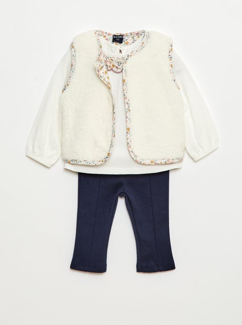 Completo gilet effetto montone + t-shirt + leggings - 3 pezzi - Kiabi
