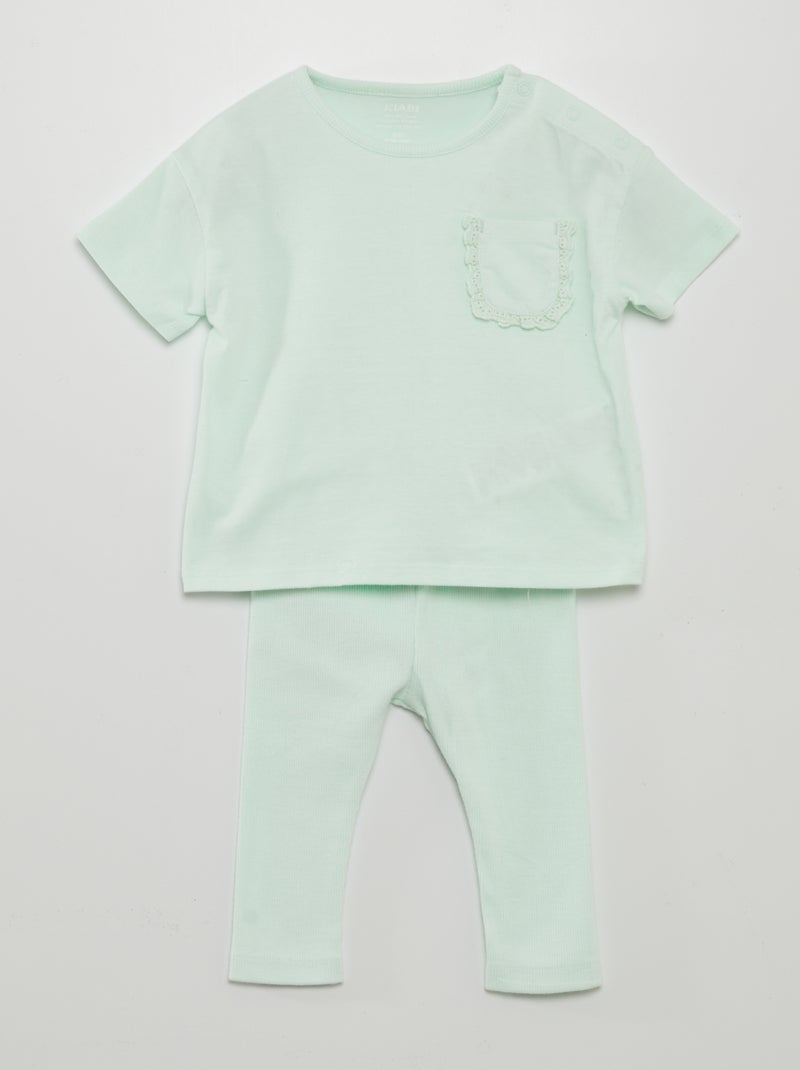 Completo in cotone - t-shirt + leggings - 2 pezzi VERDE - Kiabi
