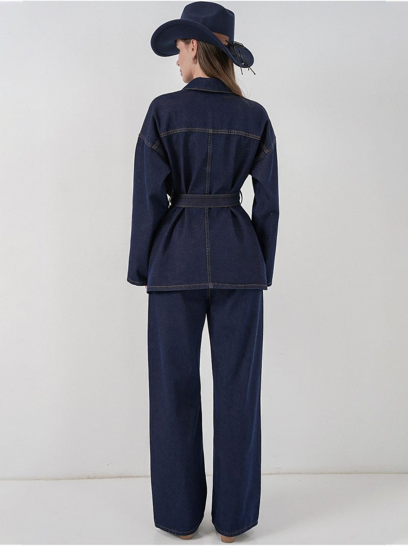 Completo in denim con giacca con dettagli tasche e pantaloni a gamba dritta bdart Blu marino - Kiabi