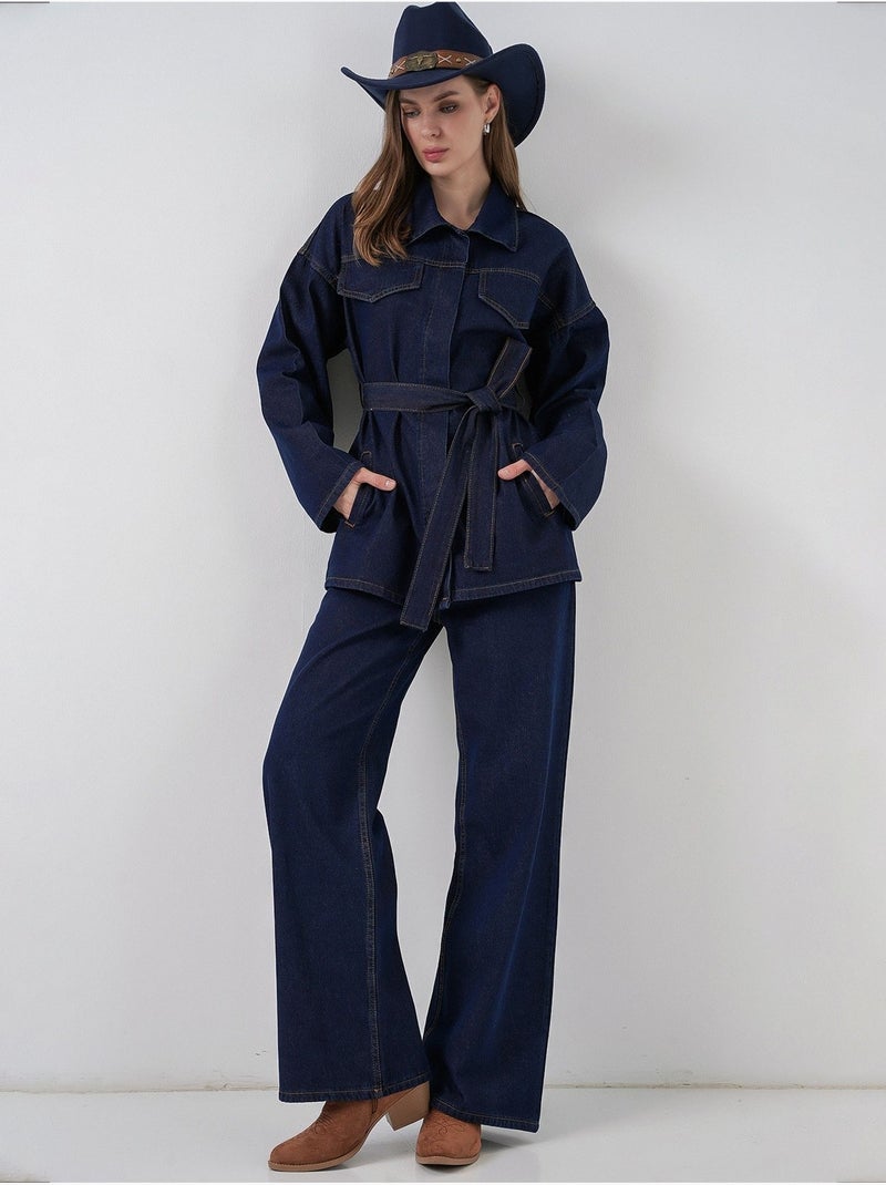Completo in denim con giacca con dettagli tasche e pantaloni a gamba dritta bdart Blu marino - Kiabi