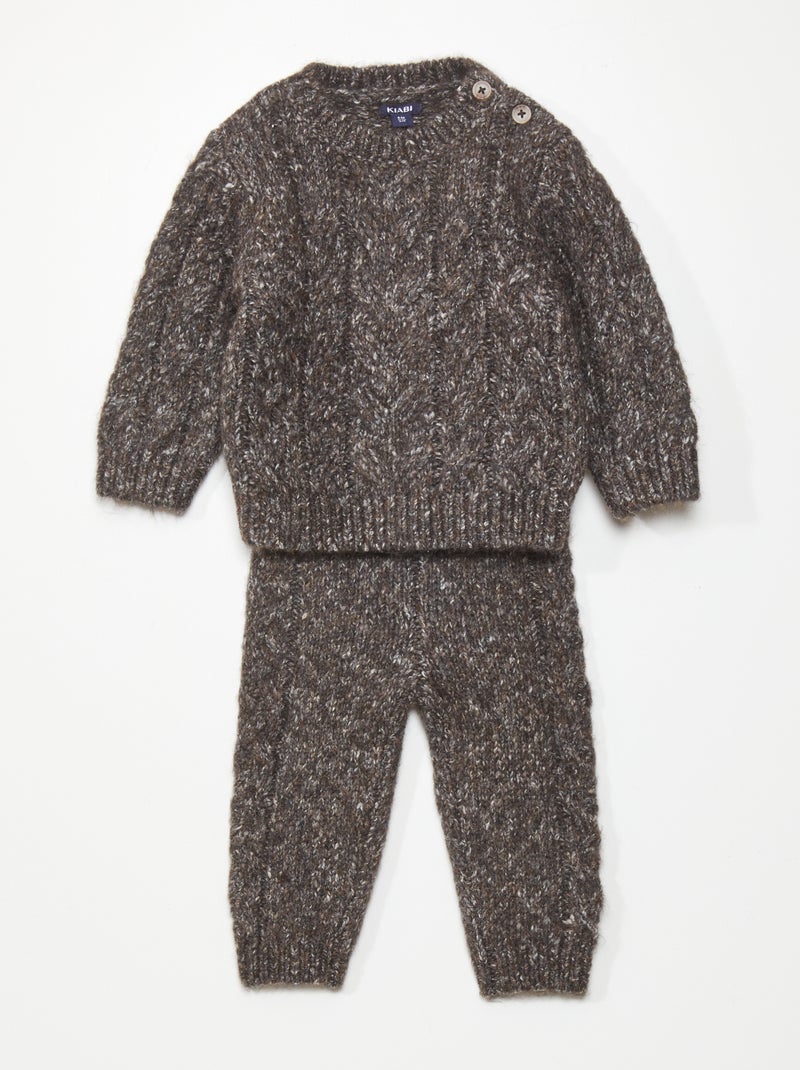 Completo in maglia a trecce pullover + pantaloni - 2 pezzi MARRONE - Kiabi