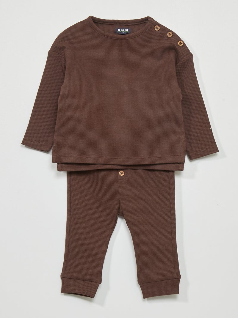 Completo in maglia goffrata - 2 pezzi MARRONE - Kiabi
