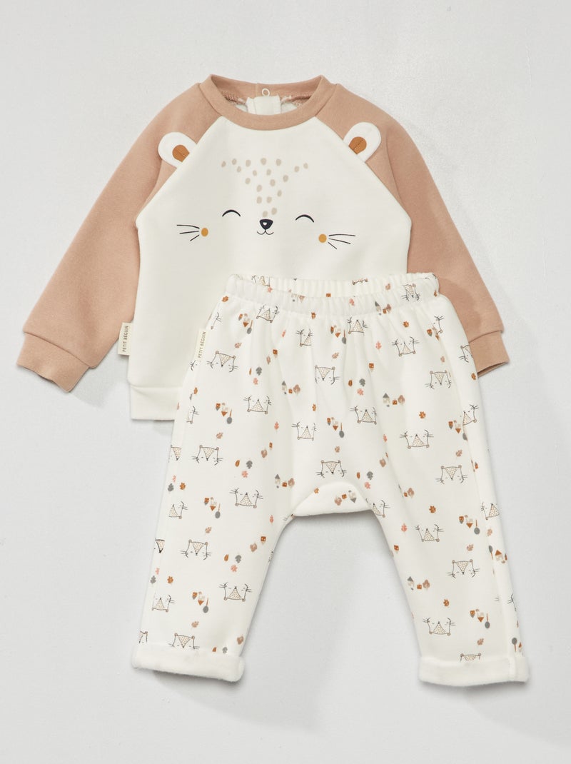 Completo in tessuto felpato - 2 pezzi ecru/beige - Kiabi