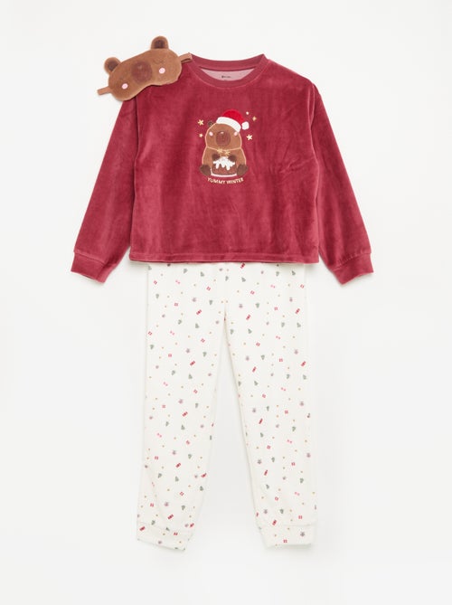 Completo in velluto "Natale" - pigiama 2 pezzi + mascherina da notte - Kiabi