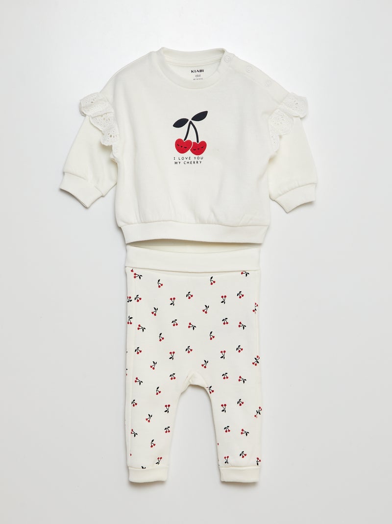 Completo jogging in tessuto felpato - felpa + pantaloni - 2 pezzi BIANCO - Kiabi