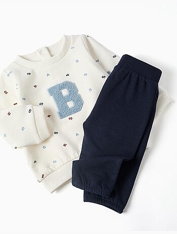 Completo jogging spazzolato con ricamo bouclé