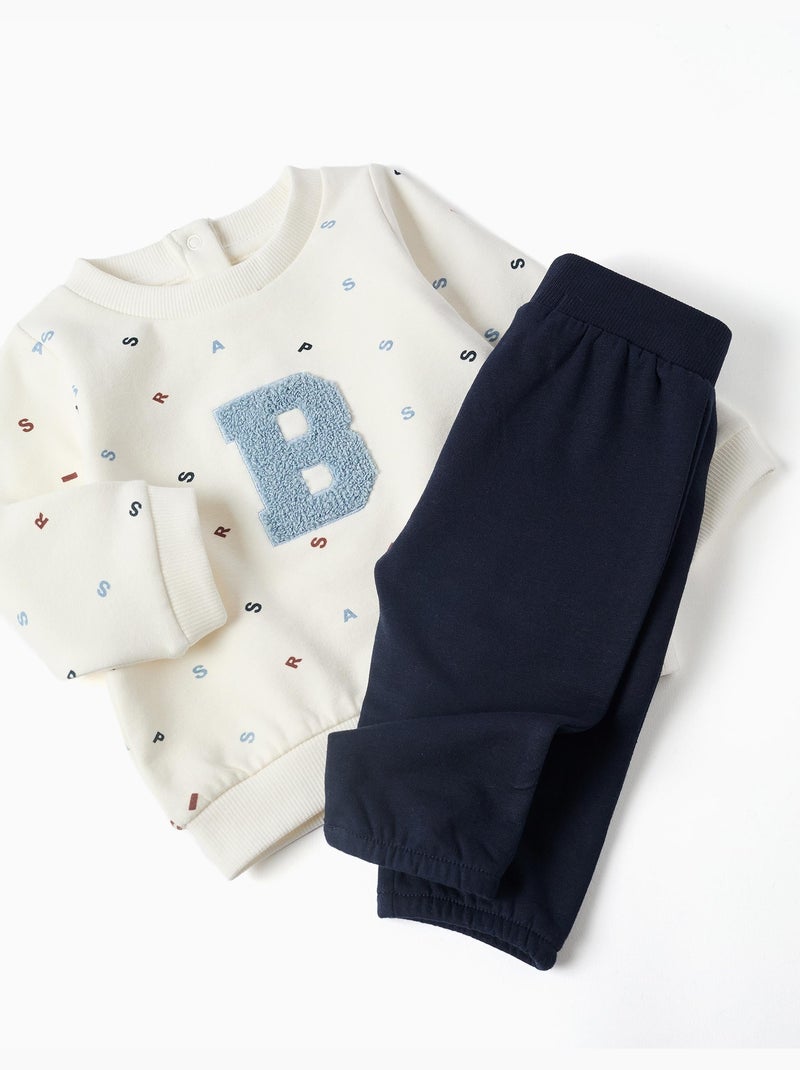 Completo jogging spazzolato con ricamo bouclé Bianco - Kiabi