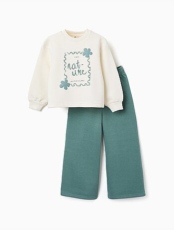 Completo jogging spazzolato con stampa artistica