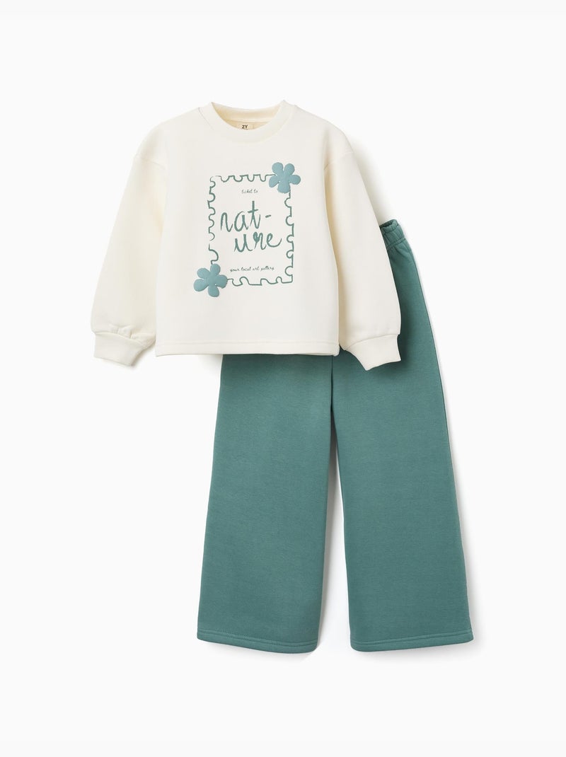 Completo jogging spazzolato con stampa artistica Bianco - Kiabi