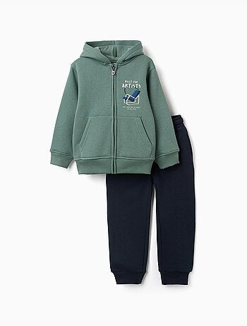 Completo jogging spazzolato con stampa artistica