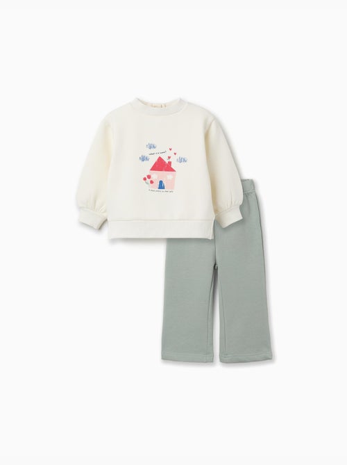 Completo jogging spazzolato con stampa casa - Kiabi