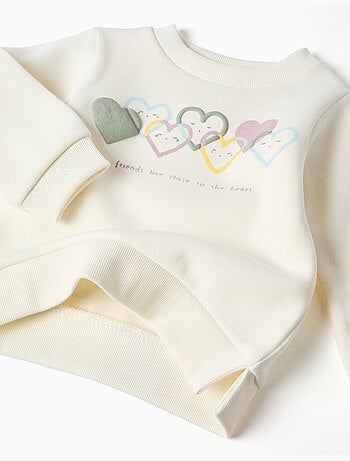 Completo jogging spazzolato con stampa cuore