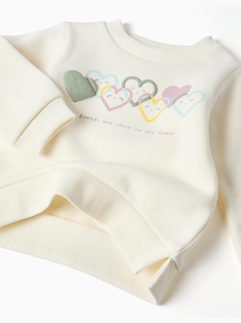 Completo jogging spazzolato con stampa cuore Bianco - Kiabi