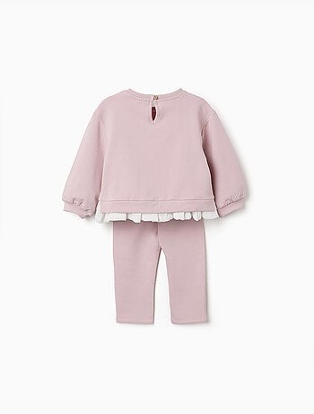 Completo jogging spazzolato con stampa cuori e pois