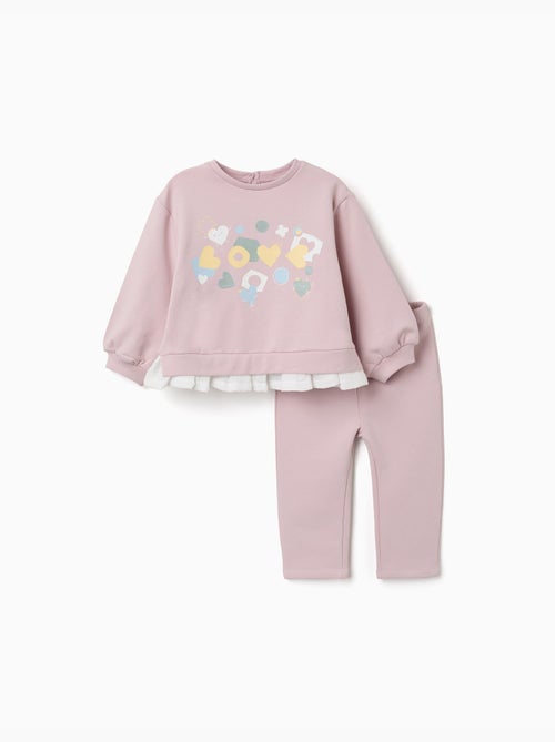 Completo jogging spazzolato con stampa cuori e pois - Kiabi Completo jogging spazzolato con stampa cuori e pois - Kiabi