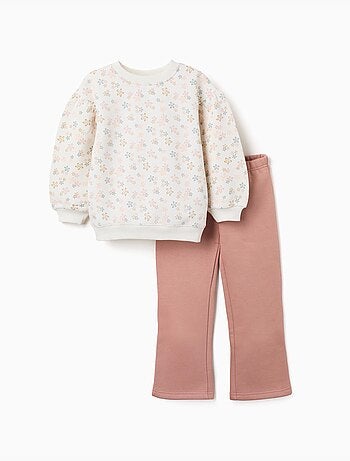 Completo jogging spazzolato con stampa floreale