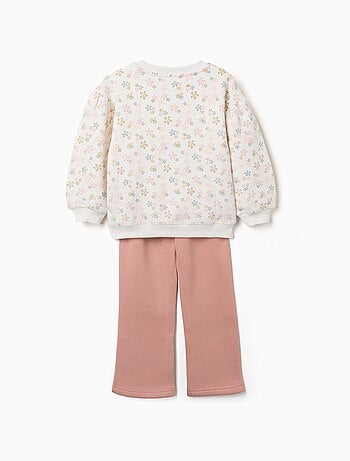Completo jogging spazzolato con stampa floreale