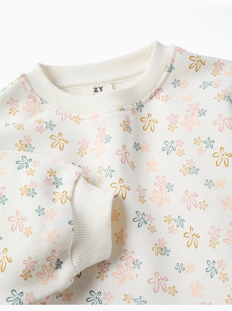 Completo jogging spazzolato con stampa floreale Bianco - Kiabi