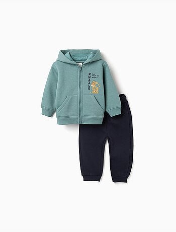Completo jogging spazzolato con stampa