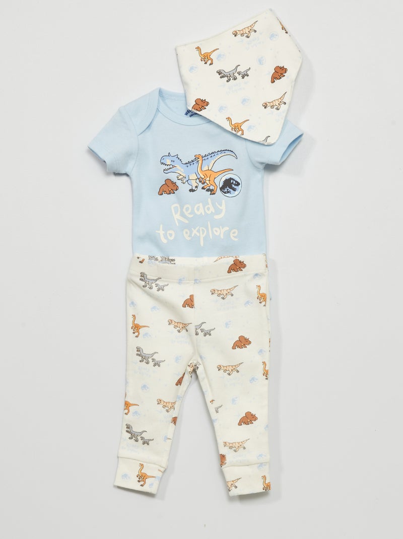 Completo 'Jurassic World' body + pantaloni + bavaglino - 3 pezzi BIANCO - Kiabi