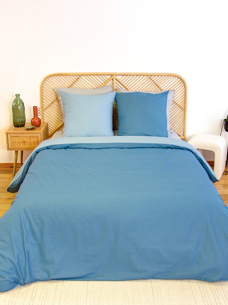 Completo letto + 2 federe in cotone tinta unita 240x220 - 260x240 Blu - Kiabi