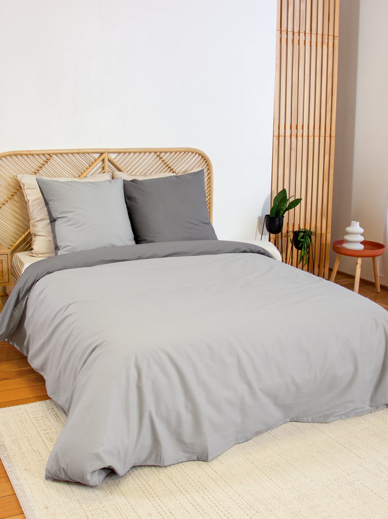 Completo letto + 2 federe in cotone tinta unita 240x220 - 260x240 Grigio - Kiabi