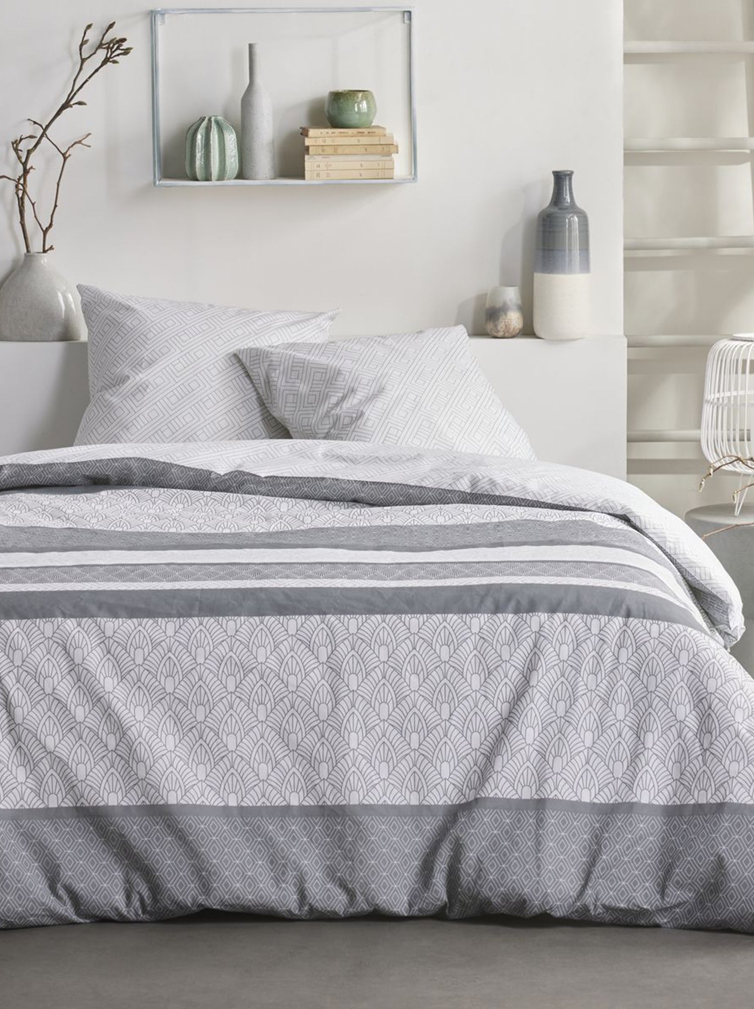 Dalila Casa Copriletto Azteco In 100% Cotone – Grigio, 2 Piazze (260x280 Cm), Made In Italy