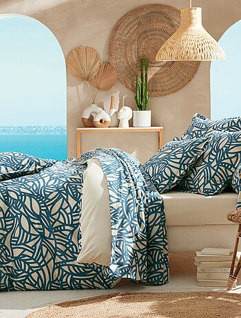 Completo letto 3 pezzi cotone vegetale geometrico copripiumino + federe