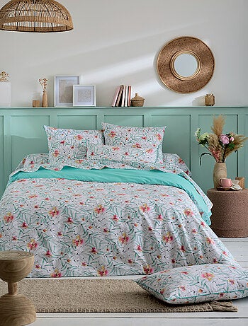 Completo letto 3 pezzi in cotone floreale esotico copripiumino + federe