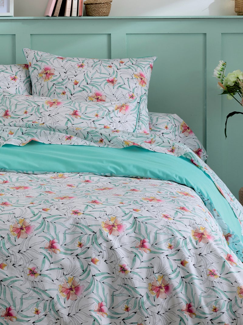 Completo letto 3 pezzi in cotone floreale esotico copripiumino + federe Blu - Kiabi