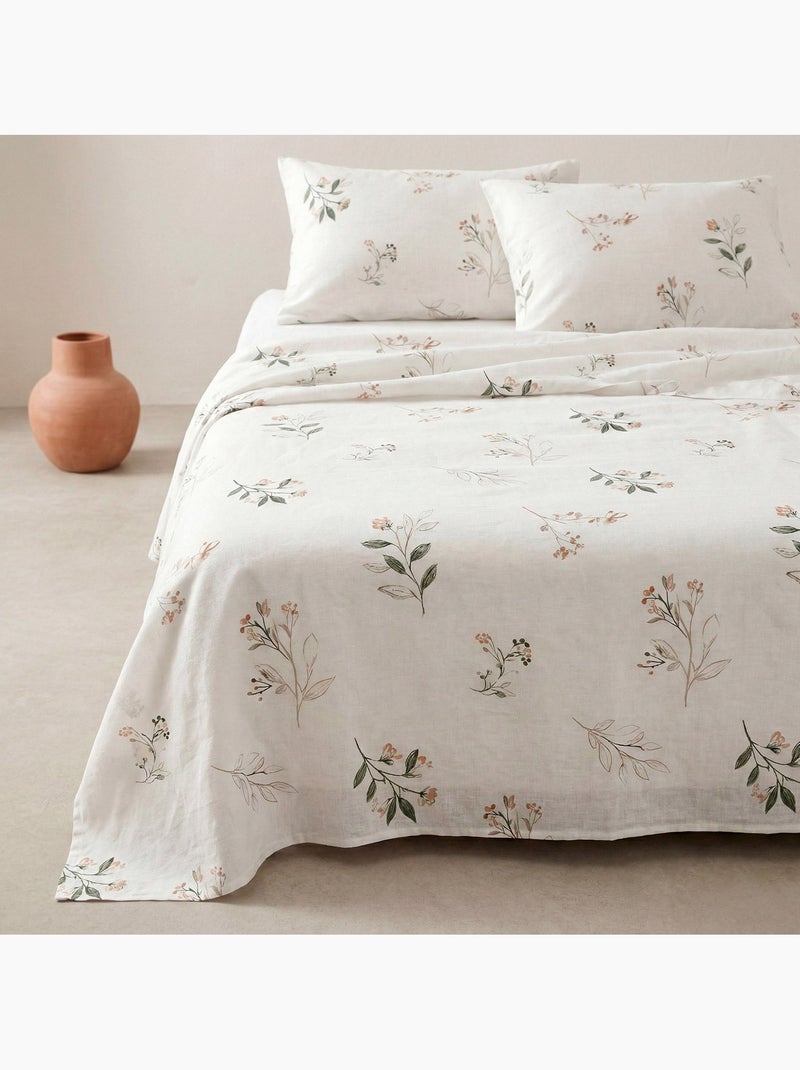 Completo letto a motivo floreale, 100% cotone. Bianco Verde - Kiabi