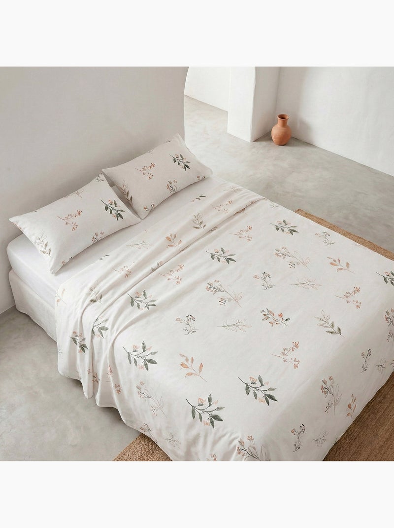 Completo letto a motivo floreale, 100% cotone. Bianco Verde - Kiabi