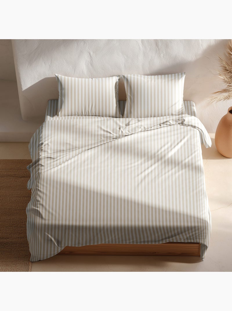 Completo letto a righe, 100% cotone. Beige - Kiabi