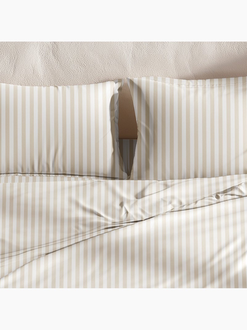 Completo letto a righe, 100% cotone. Beige - Kiabi