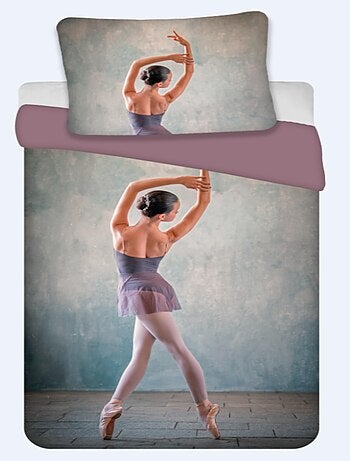 Completo Letto Ballerina Danzatrice, 100% Cotone Oeko-Tex, Stampato Reversibile, Letto 1 piazza