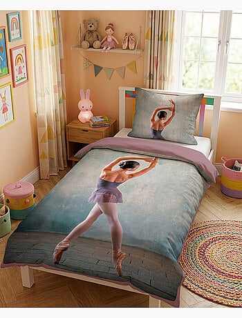 Completo Letto Ballerina Danzatrice, 100% Cotone Oeko-Tex, Stampato Reversibile, Letto 1 piazza