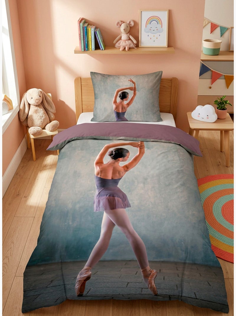 Completo Letto Ballerina Danzatrice, 100% Cotone Oeko-Tex, Stampato Reversibile, Letto 1 piazza Grigio - Kiabi