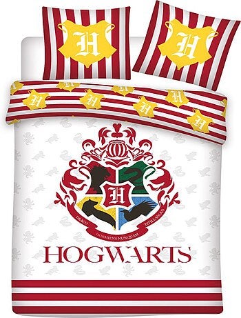 Completo Letto Bambino Cotone Reversibile Bianco Stemma di Hogwarts