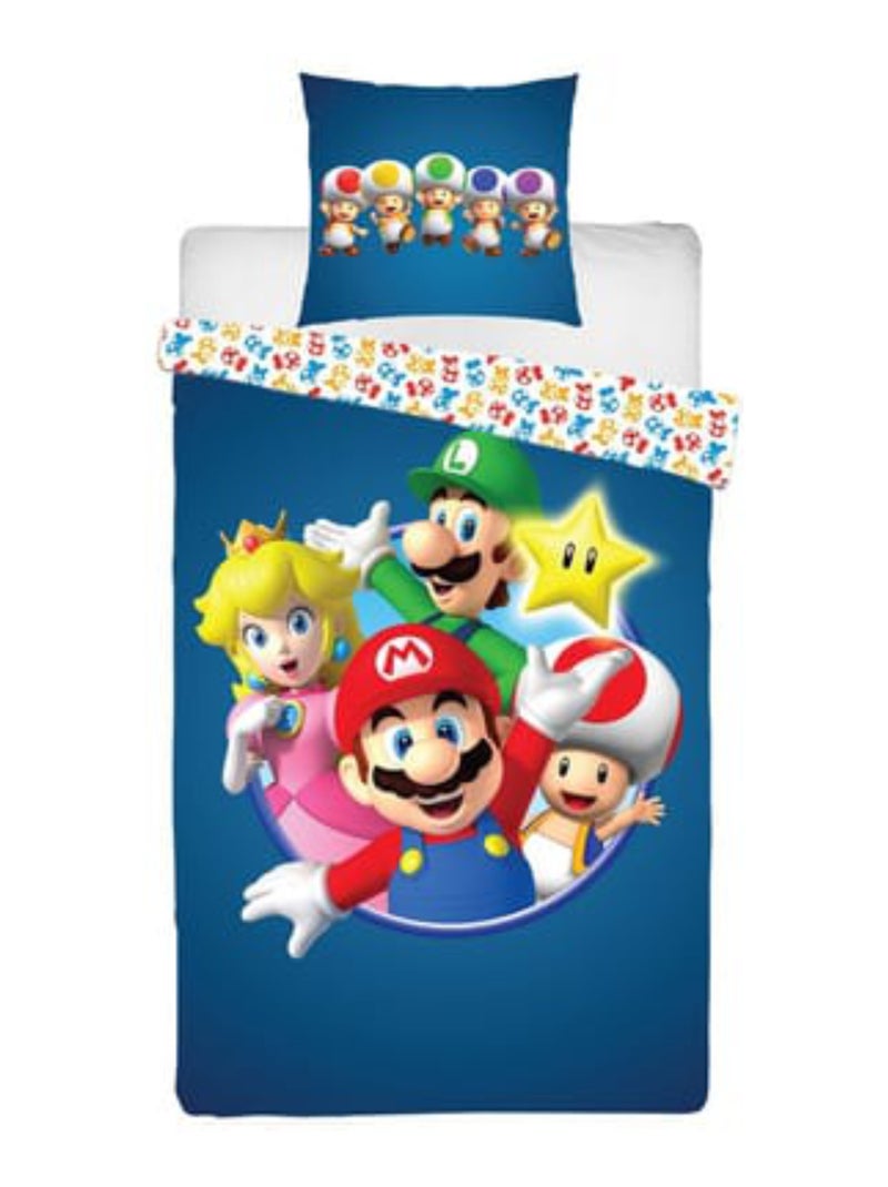 Completo Letto Bambino Mario, Microfibra Oeko?Tex, Reversibile, 1 piazza, Principessa Peach Blu - Kiabi