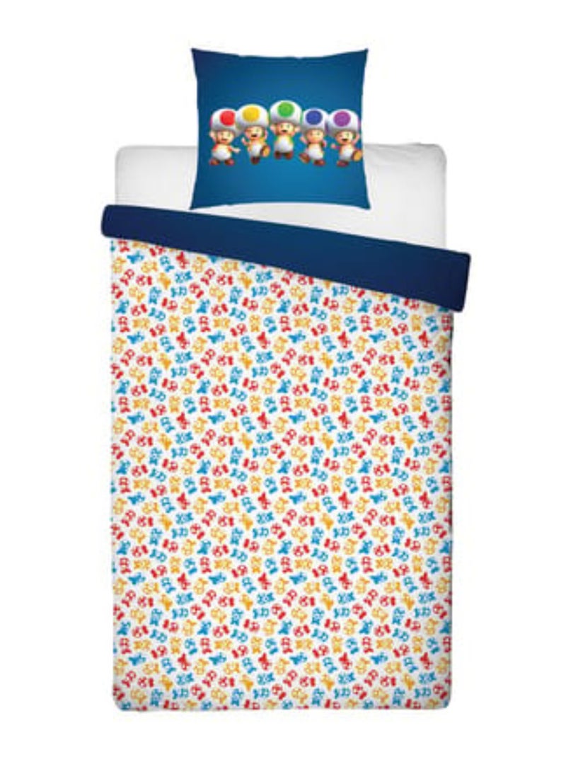 Completo Letto Bambino Mario, Microfibra Oeko?Tex, Reversibile, 1 piazza, Principessa Peach Blu - Kiabi