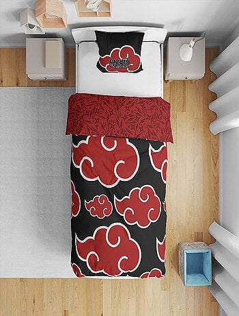 Completo Letto Bambino Naruto, Microfibra Oeko-Tex, Stampa Reversibile, Letto Singolo, AKATSUKI