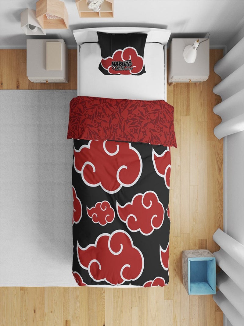 Completo Letto Bambino Naruto, Microfibra Oeko-Tex, Stampa Reversibile, Letto Singolo, AKATSUKI Nero - Kiabi
